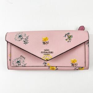 Coach Soft Coated Canvas Flap Envelope Wallet Floral Print Pink